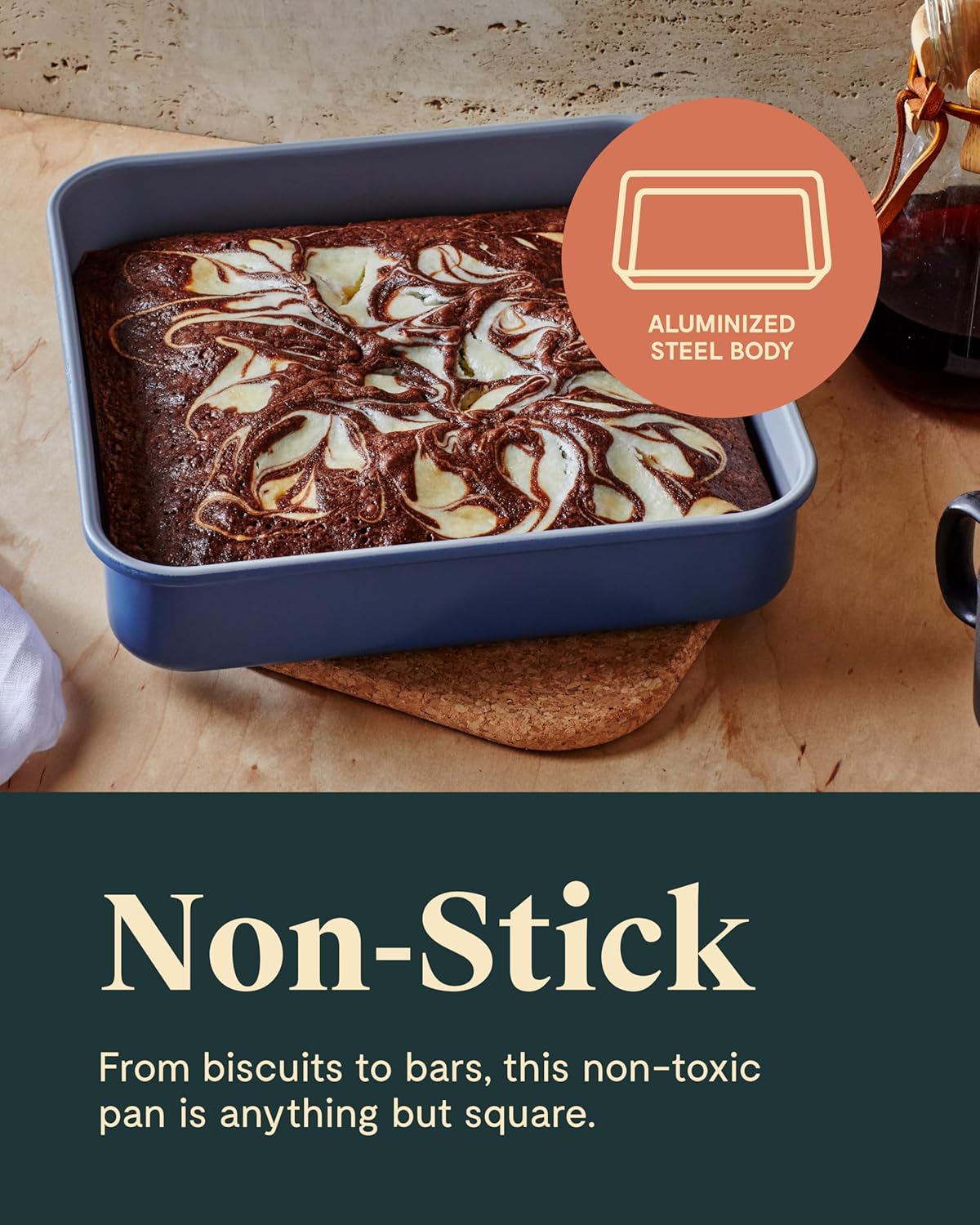 Caraway Non-Stick Ceramic 9” Square Pan - Naturally Slick Ceramic Coating - Non-Toxic, PTFE & PFOA Free - Perfect for Brownies, Lemon Bars, Cakes, & More - Slate