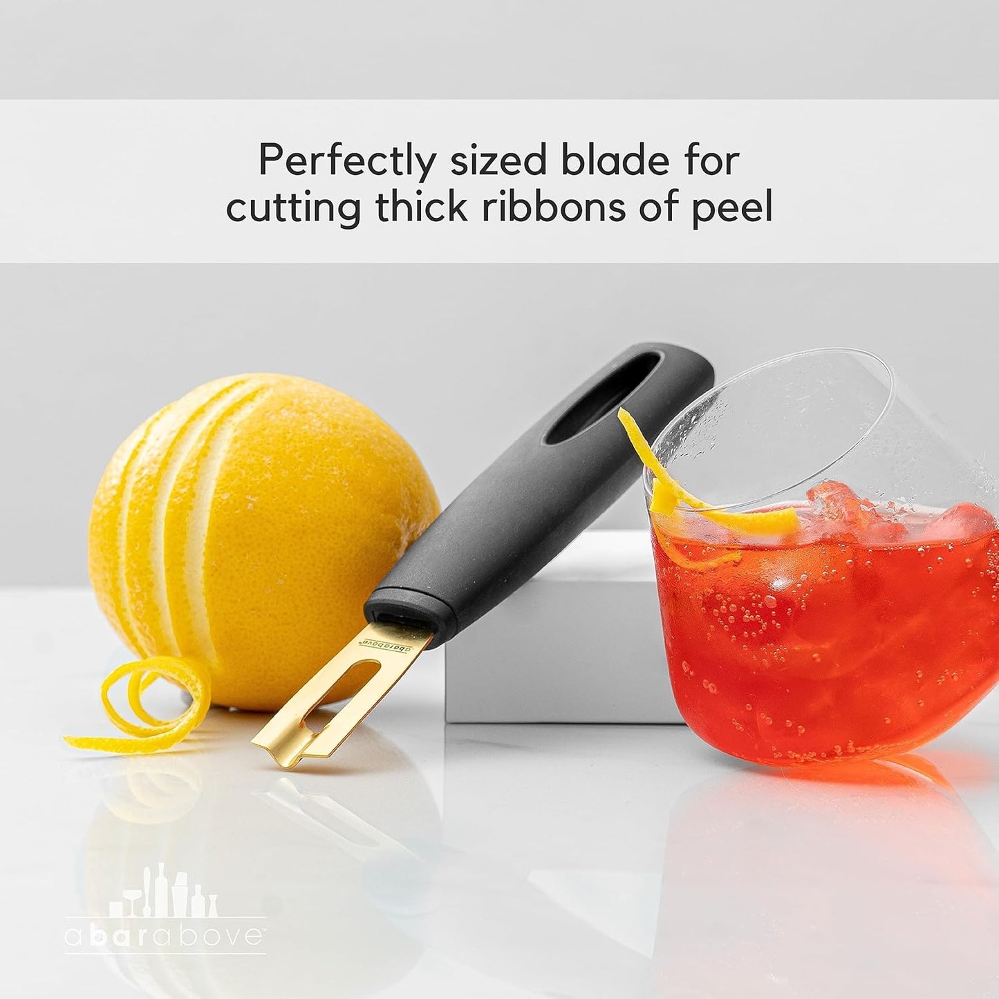 A Bar Above Premium Quality Channel Knife, Stainless Steel Bar Tool, Garnish for Cocktail Mixers, Lemon Zester, and Fruit Peeler, Professional Grade Bar Accessory, Gold
