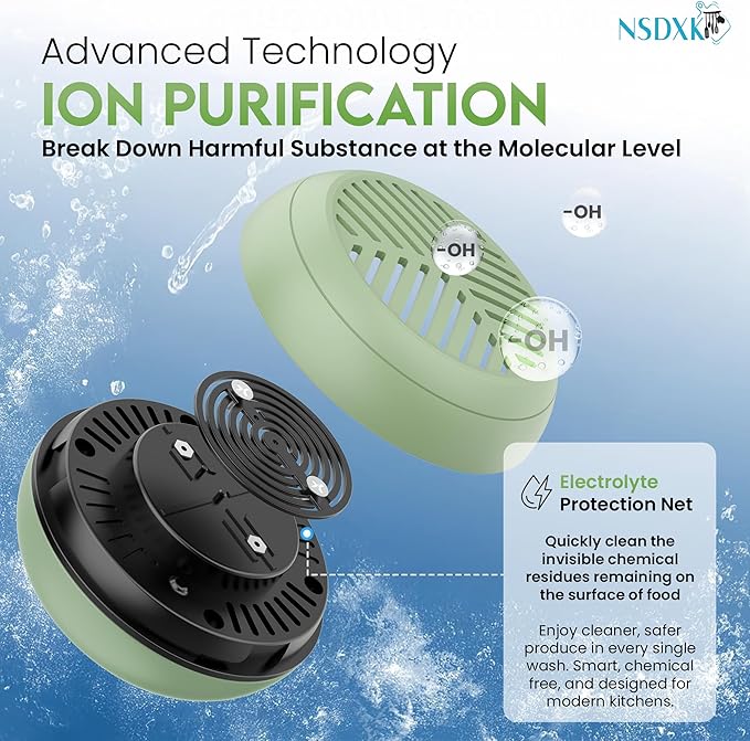 Fruit and Vegetable Washing Machine, Fruit Vegetable Cleaner Device, Portable USB Wireless Veggie Wash with Purification Technology, for Washing Fruits, Vegetables, Rice, Meat, Green