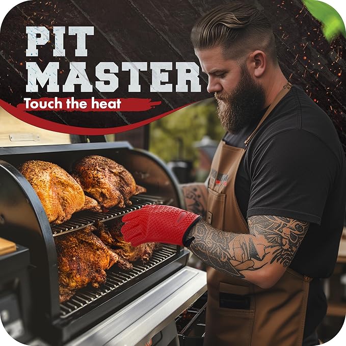 KITCHEN PERFECTION Silicone Smoker Oven Gloves -Extreme Heat Resistant BBQ Gloves -Handle Hot Food Right on Your Smoker Grill Fryer Pit|Waterproof Oven Mitts Grill Gloves |Superior Value Set+3 Bonuses