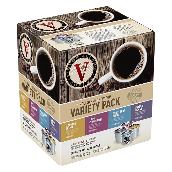 Victor Allen's Coffee Favorites Variety Pack, 200 Count, Single Serve Coffee Pods for Keurig K-Cup Brewers (Morning Blend, 100% Colombian, Donut Shop Blend, French Roast)