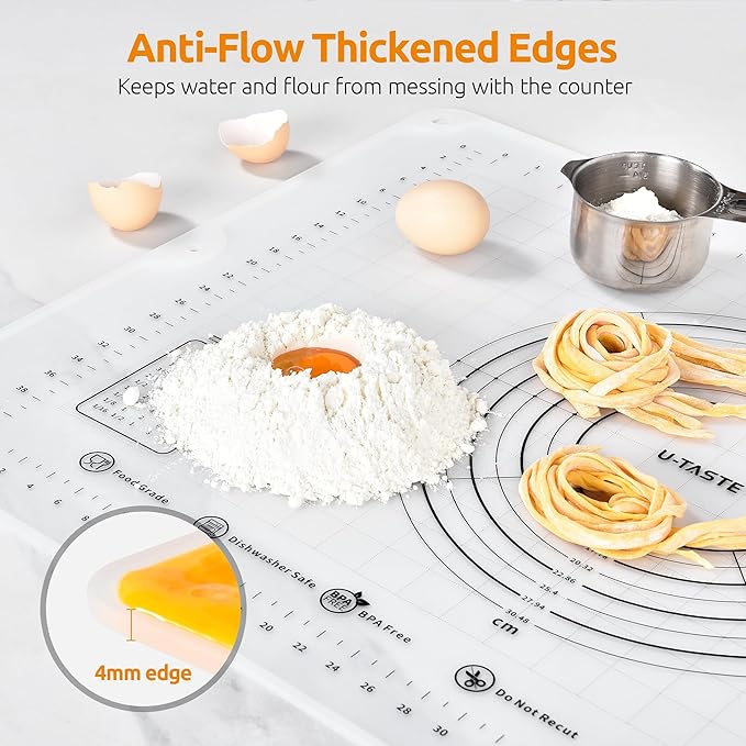 U-Taste 600ºF Heat-Resistant 10in Long Skinny Silicone Jar Spatula, and 20inx28in Large Silicone Pastry Mat Food-Grade Non-Stick Dough Rolling Mat (Black+Transparent)