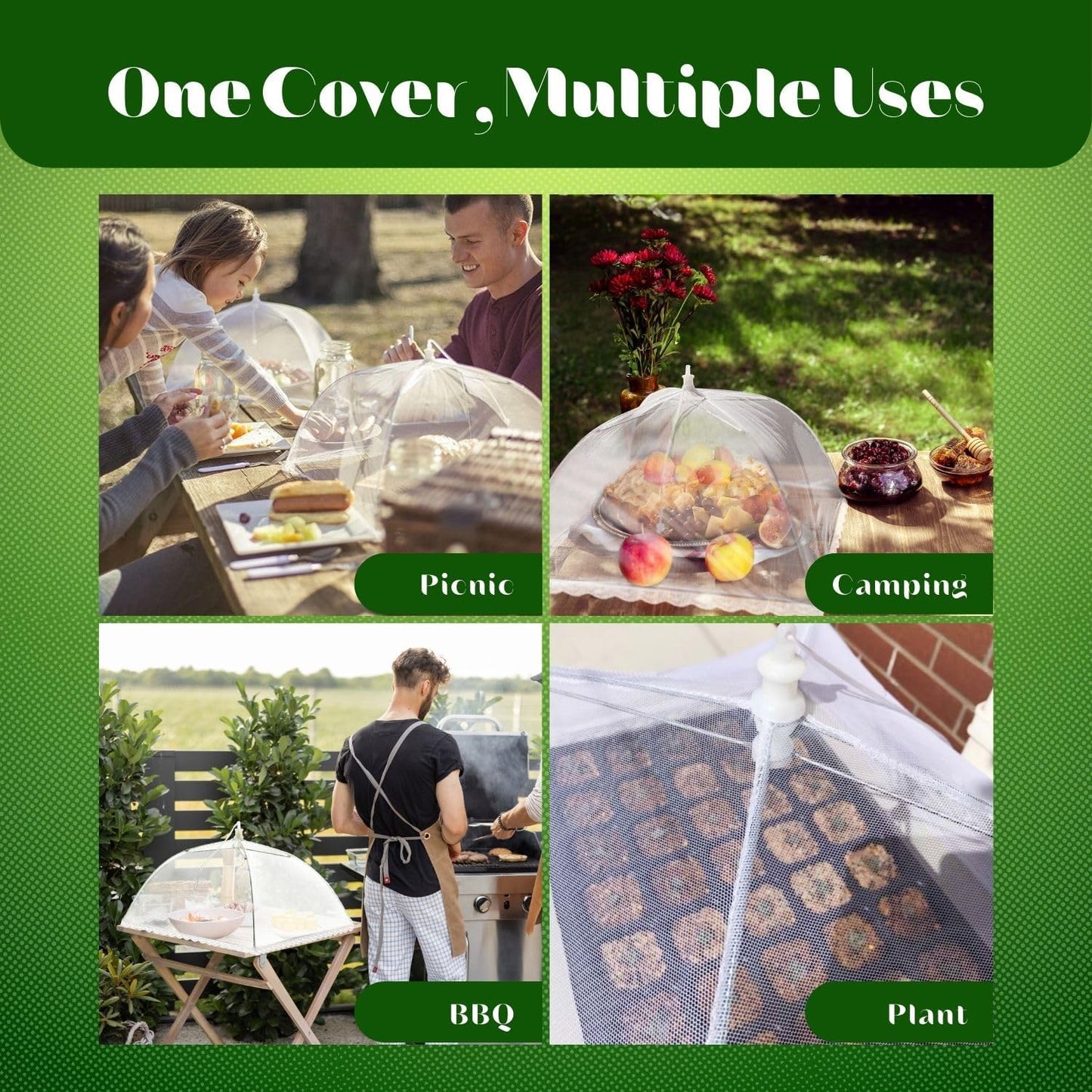 Flexzion Food Cover Tent - Pop Up Mesh Screen Net Umbrella Covers Keep Out Flies, Bugs, Mosquitoes, Perfect for Outdoor Picnic, BBQ, Camping, Fruit Dinner Protection, Reusable & Collapsible - 4 Pack