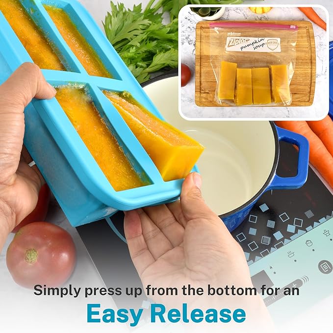 2 Pack Silicone Freezer Trays with Lids, BPA Free Soup Freezer Containers, 1 Cup Silicone Freezer Molds for Soup, Broth, Sauce and Ice