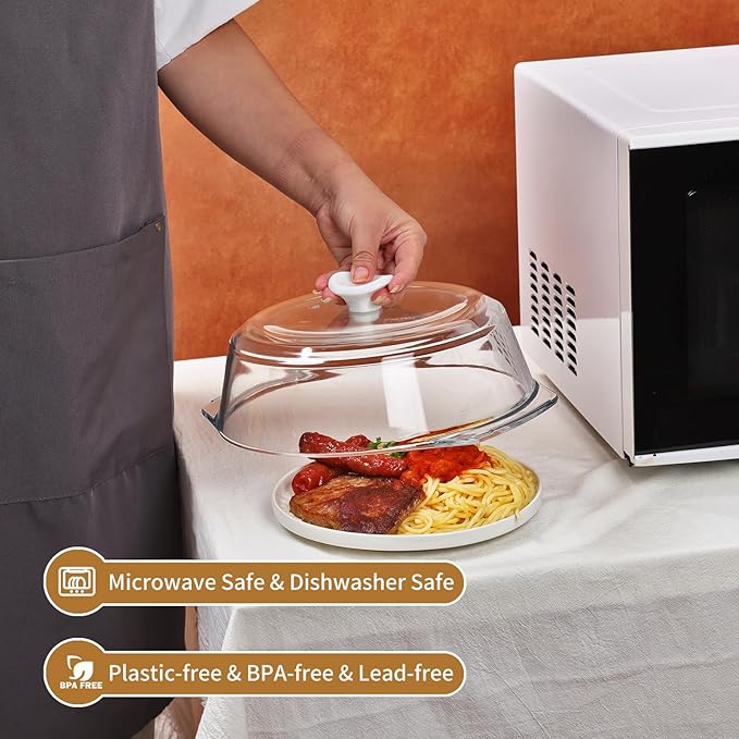 Plastic-free, ACEPRUT New Upgrade Glass Microwave Splatter Cover for Food with Ceramic Handle & Screw, 100% Food Grade, BPA Free, Dishwasher Safe