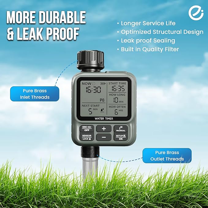 Egardenkart, Sprinkler Timer Outdoor - Water Timer for Garden Hose with Automatic, Manual and Rain Delay Mode | Large Display Water Hosetimer | Automatic Watering System for Garden, Lawns, Backyards