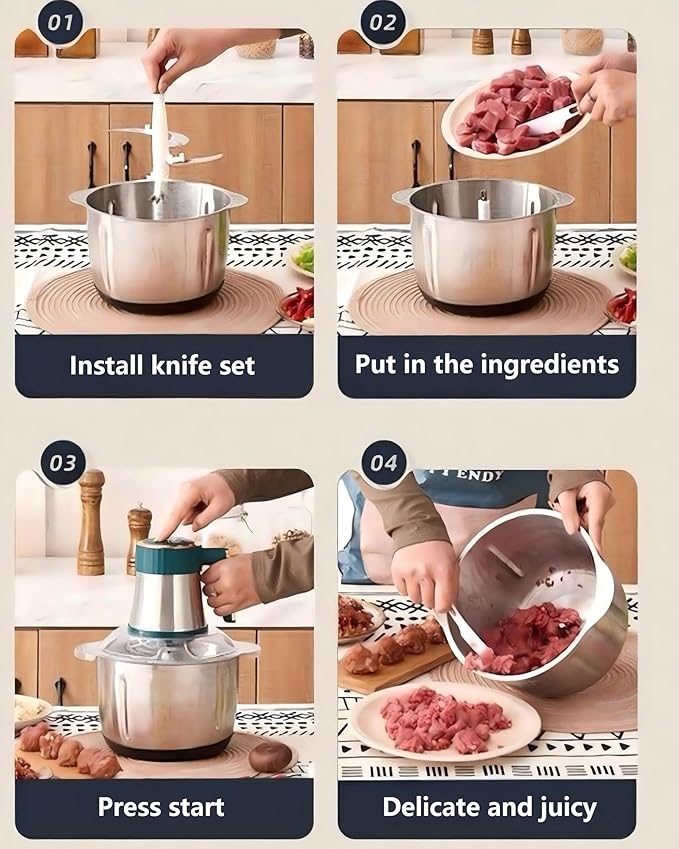 Electric Meat Grinder, 500W 5-Speed 5L Stainless Steel Food Processor, Multifunctional for Dough, Meat, Nuts & Vegetables, Hand Wash Only with Detachable Parts