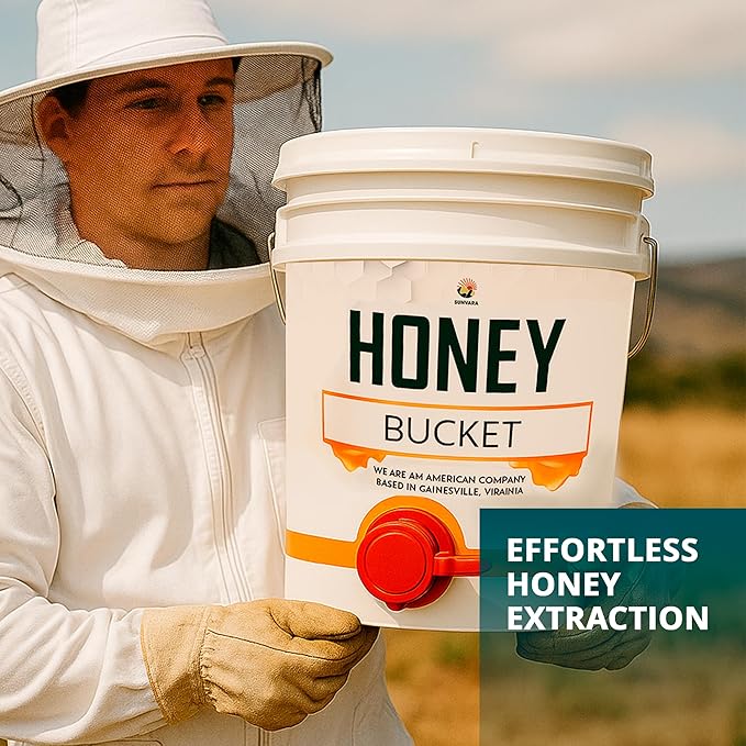 Honey Bucket 5 Gallon Bucket with Spigot White Honey Extractor Equipment, Honey Gate Valve, with Spigot - Food-Grade PP 20L Capacity 4 Pack