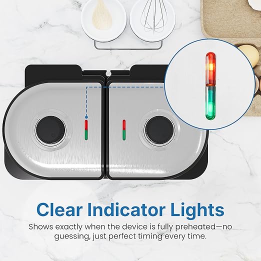 Double Belgian Waffle Maker with 2 Adjustable Temp Knobs, Electric Waffle Machine with Indicator Light, Nonstick Heart Waffle & Classic Waffle Iron, Breakfast Maker, Easy to Clean, Silver