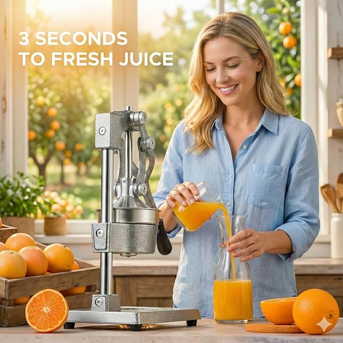 CO-Z Manual Citrus Juicer, Commercial Grade Cast Iron Orange Juicer, Professional Heavy Duty Juice Press with Removable Strainer, Manual Juice Extractor for Orange Lemon Pomegranate Citrus, Gray