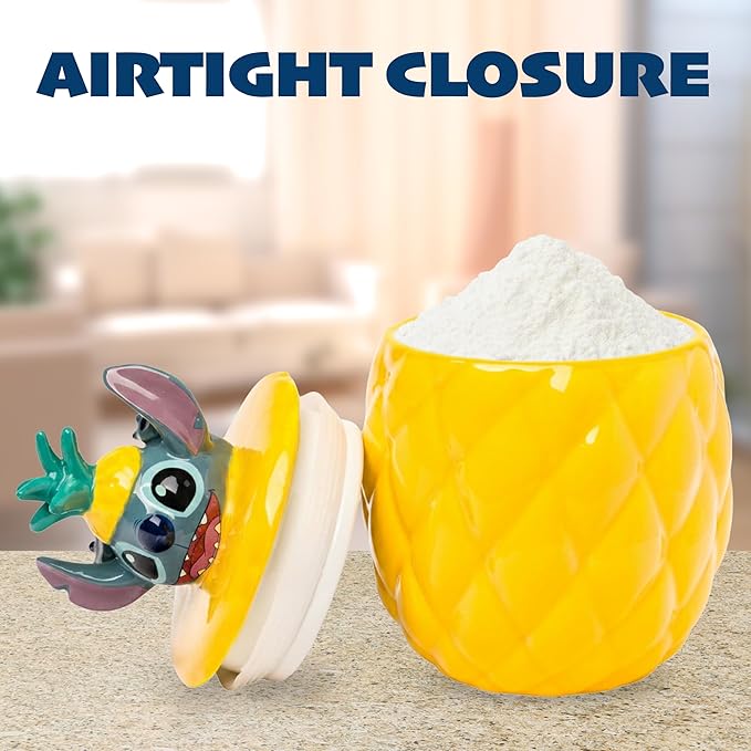 Silver Buffalo Disney Lilo and Stitch Pineapple Tropical 3D Sculpted Ceramic Cookie Snack Candy Jar (Medium)