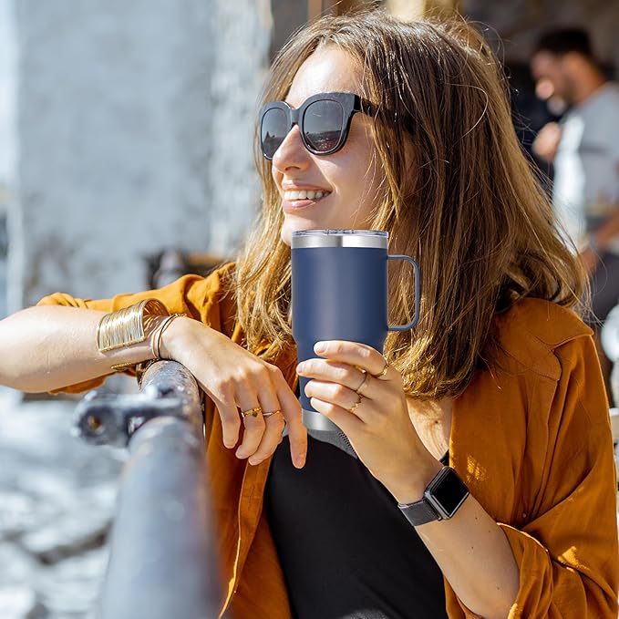 20 oz Stainless Steel Tumbler with Handle Bulk Metal Insulated Tumblers Travel Coffee Mug with Handle Double Wall Tumbler Cup with Lid and Straw, Navy 6 Pack