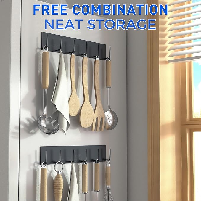 Magnetic Key Holder Wall Mount, Magnetic Key Rack Hanger With 6 Hooks For Metal Front Door, Magnetic Utensil Holder For Fridge, Strong Magnet Hanger Hook For Hanging Purse Kitchen Grill Tools Coat
