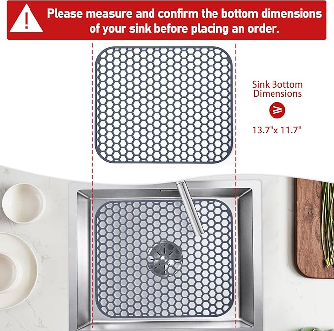 Bestjing 2 Pack 13.7"x 11.7" Silicone Kitchen Sink Protector Mat - Kitchen Grid Accessory, Non-Slip Heat Resistant Sink Grid Dry Mat for Bottom of Porcelain Stainless Steel, Dishwasher Safe