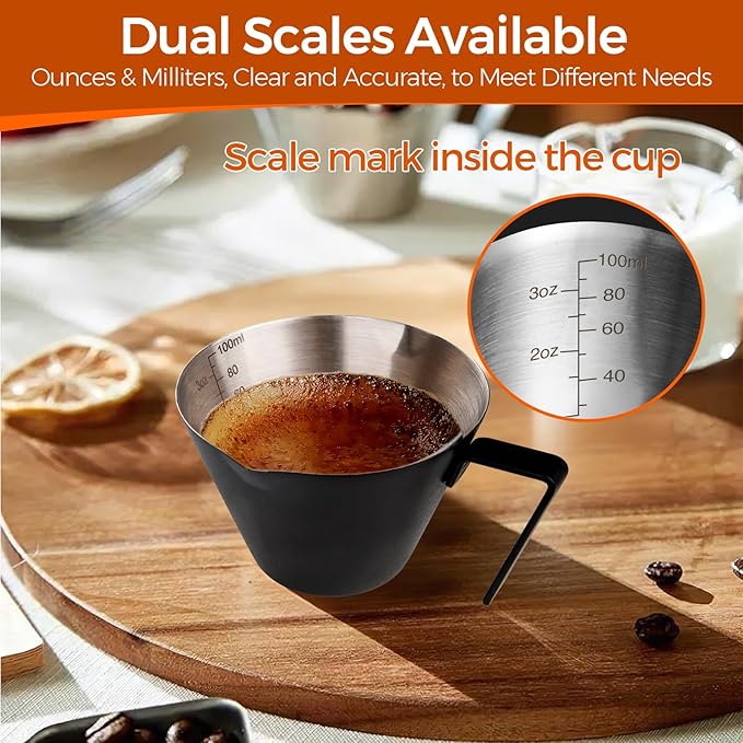 Cold Brew Coffee Maker 1.4L/48oz with Extended Filter & 2 Pcs Stainless Steel Espresso Cup (Black), Coffee Brewing Set with Cleaning Brush, Stirring Spoon & 3.4oz/100ml Dual Scale Measuring Cup