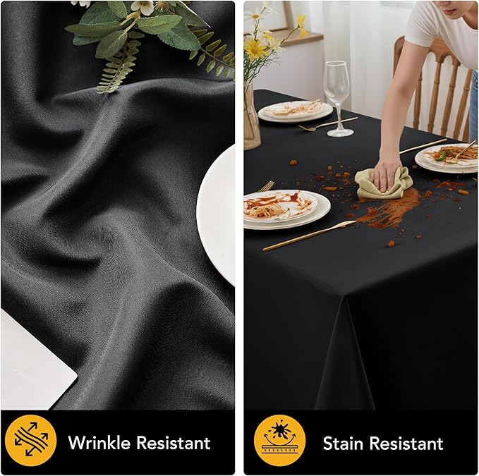 6-Pack Black Tablecloths for Square Tables, 54 x 54 Inches, Stain-Resistant Polyester Fabric for 2 Foot Tables - Washable Table Covers for Weddings, Banquets, Birthday Parties, Events