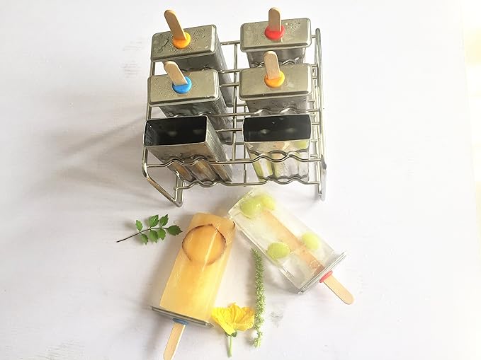 Stainless Steel Popsicle Molds and Rack - BPA Free Ice Pop Maker with Wooden Sticks