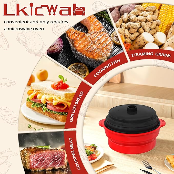 Microwave Steamer for Vegetables | Microwave Grill Pan & Steamer Bowl | Microwave Silicone Cookware | Microwave Popcorn Popper | Dishwasher Safe