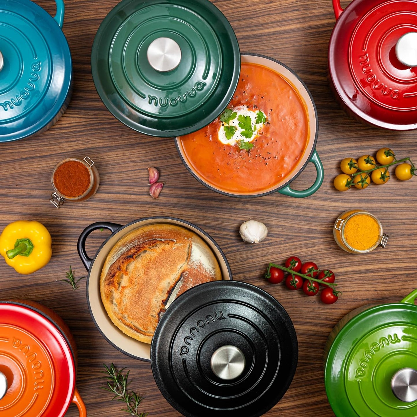 Cast Iron Pot with Lid – Non-Stick Ovenproof Enamelled Casserole Pot, Oven Safe up to 500° F – Sturdy Dutch Oven Cookware – Blue, 5-Quart, 24cm – by Nuovva