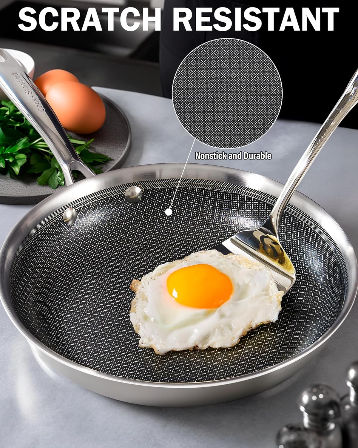 Cooks Standard Hybrid Nonstick Frying Pan Set, 10 and 12-Inch Multi-Ply Clad Stainless Steel 2 Piece Skillet with Tempered Glass Lids, Oven Safe, Compatible with All Stovetops