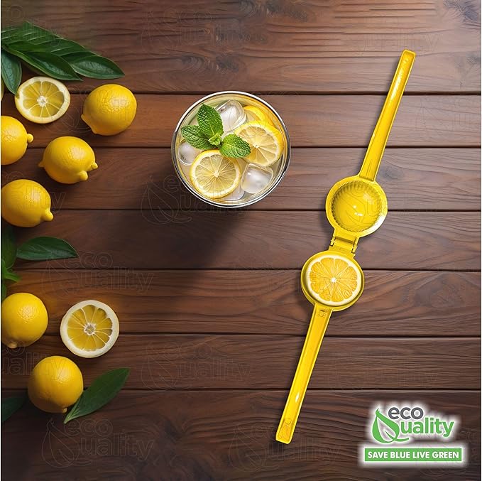 EcoQuality Heavy Duty Handheld Yellow Citrus Juice Squeezer Premium Lemon, Lime & Orange Press for Maximum Extraction Easy to Use, Durable and Rust Resistant Metal Manual Juicer (24)