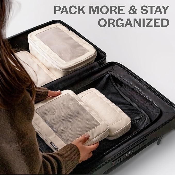 Aerotrunk Compression Packing Cubes for Travel - Luggage Organizer Bags - Double Zipper Packing Cubes for Suitcases (6-Pack, Dark Blue)