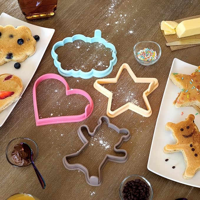 Silicone Pancake Molds for Heart, Star, Teddy Bear, Cloud Shape Pancakes, Set of 4, Premium Nonstick Pancake Shaper for Kids, Pancake Maker Mold for Griddle